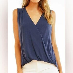 Veronica M The Everyday Cupro Surplice Tank - Navy, Size M